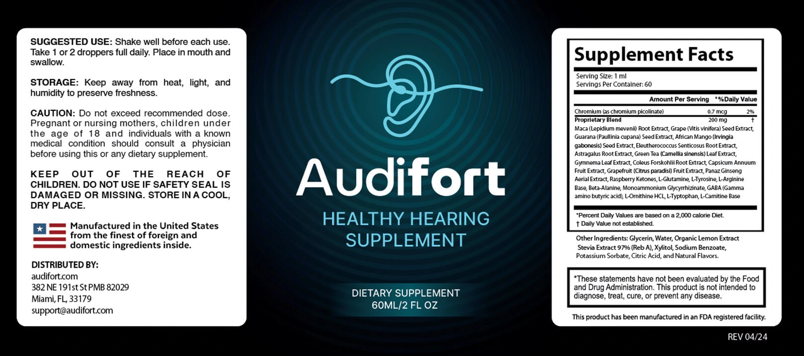 Audifort ingredients label